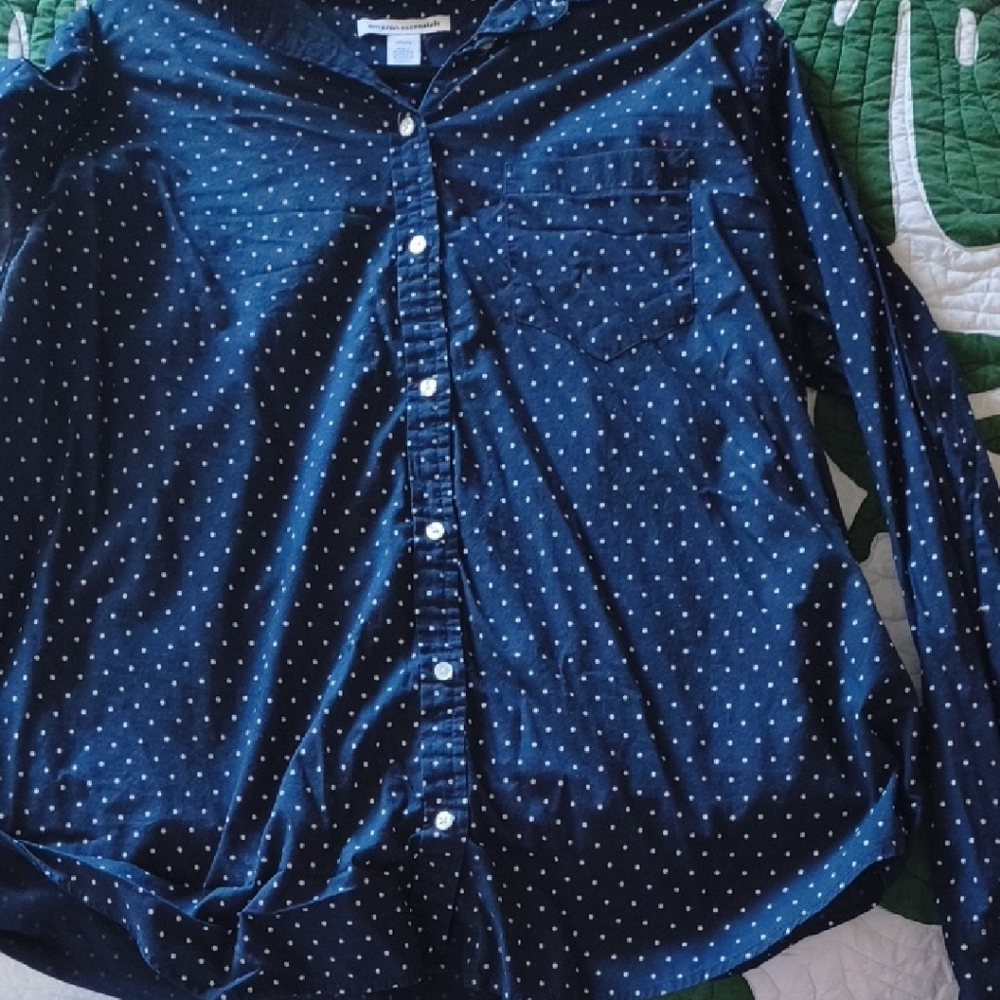 Amazon Essentials Dark Blue Shirt with White Dots